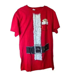 Mens Size Medium Red White Santa Clause Beard Short Sleeve Christmas T Shirt